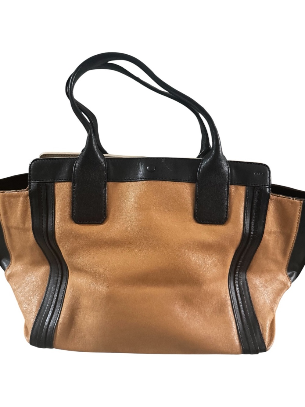 Chloe Leather Two-Tone Tote Bag - Tan and Black